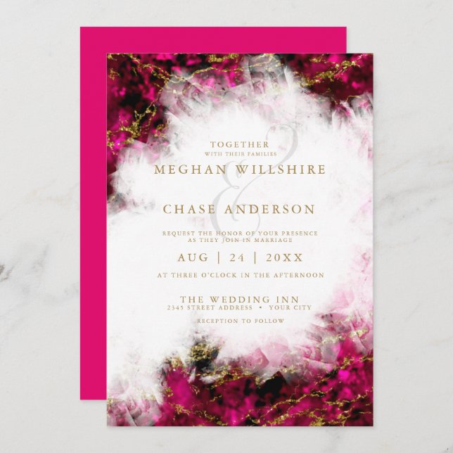 Invitation Mariage | Bold Pink Tourmaline et Crystal Geode (Devant / Derrière)