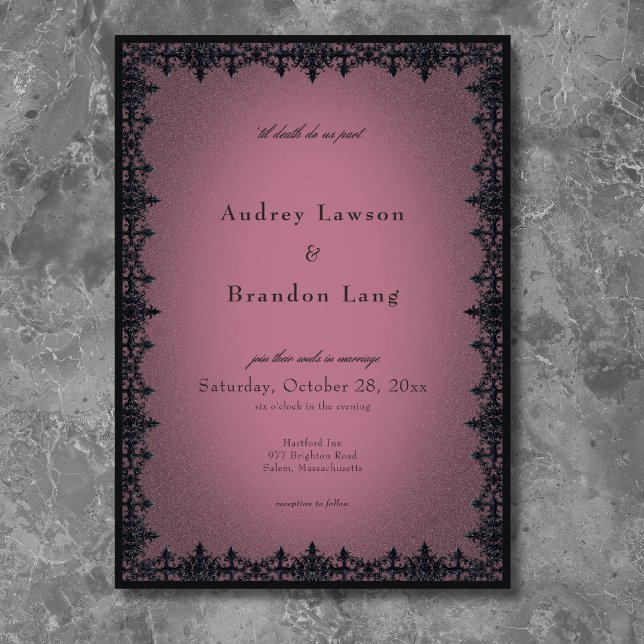 Invitation Mariage Bordeaux Bordure de Fer Gothique Victorien (Victorian Gothic Iron Border Burgundy Wedding Invitation)