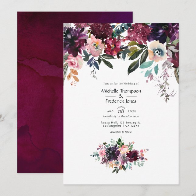 Invitation Mariage Bordeaux Colorways (Devant / Derrière)