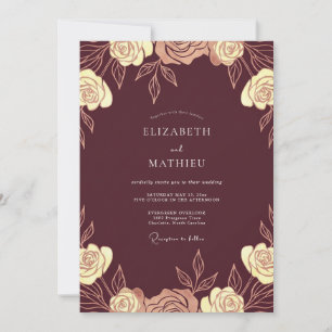 Invitation Mariage Bordeaux Or Rose