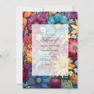 Invitation Mariage Bordeaux/Violet/Moutarde/Bleu/Orange Brûlé