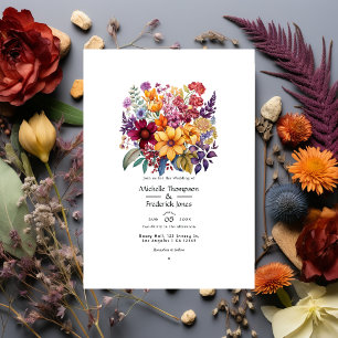 Invitation Mariage Bordeaux/Violet/Moutarde/Bleu/Orange Brûlé
