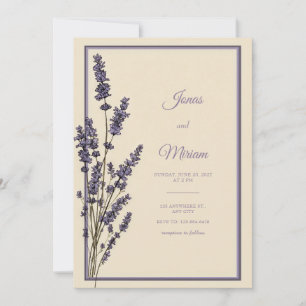 Invitation Mariage Bordure de Crème à la Lavande Gravée Vinta