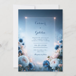 Invitation Mariage Bordure de Fleur Bleue Lumineuse