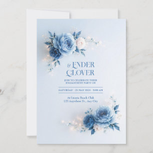 Invitation Mariage Bordure de Fleur Poudre Bleue