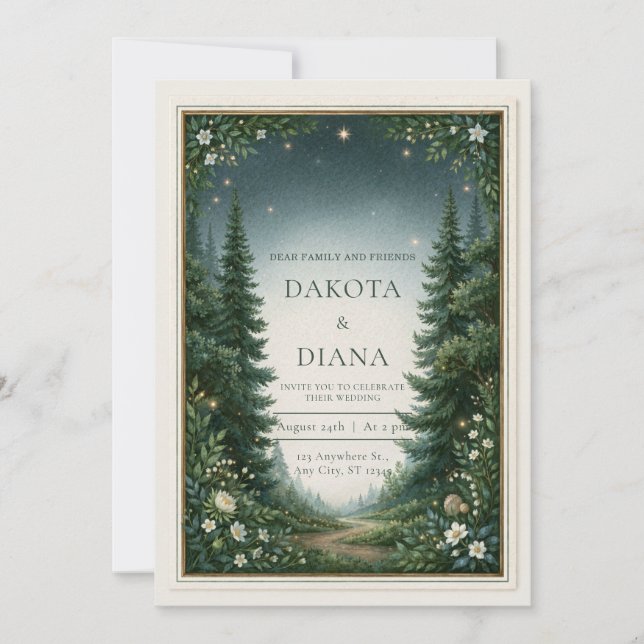 Invitation Mariage Bordure de Sentier de Pin Étoilé (Devant)