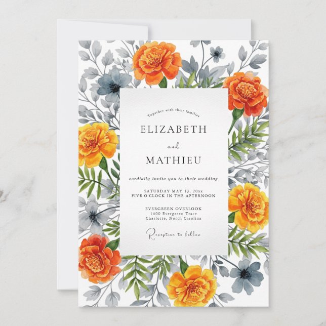 Invitation Mariage Botanique à Fleur d'Orange (Devant)