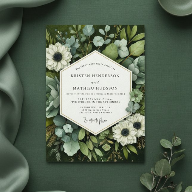 Invitation Mariage Botanique à la Floraison Émeraude (Créateur téléchargé)