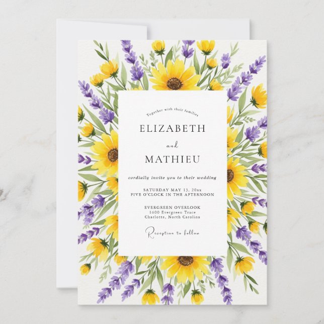 Invitation Mariage Botanique à la Lavande Jaune (Devant)