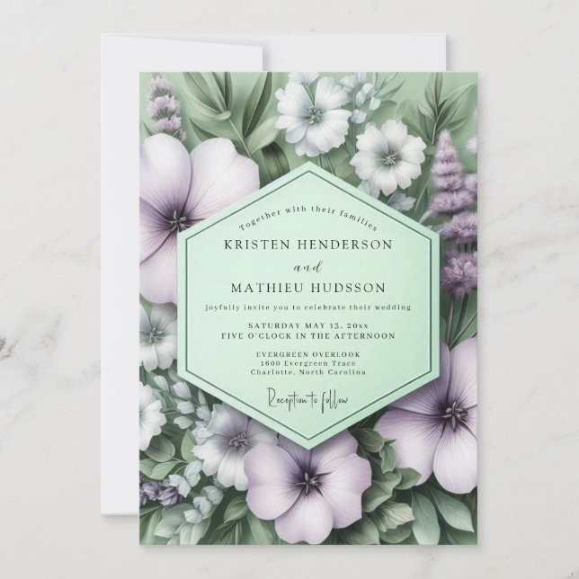 Invitation Mariage Botanique à la Sauge Lavande (Devant)