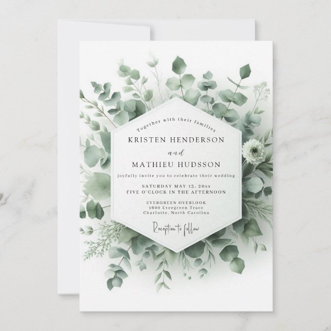 Invitation Mariage Botanique à l'Aquarelle Sauge (Devant)