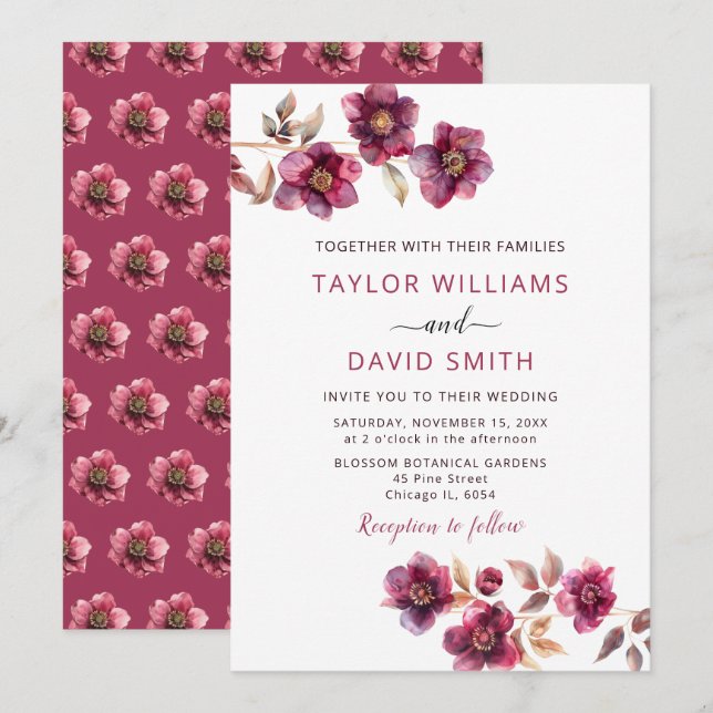 Invitation Mariage Botanique à l'Hellebore de Bourgogne (Devant / Derrière)