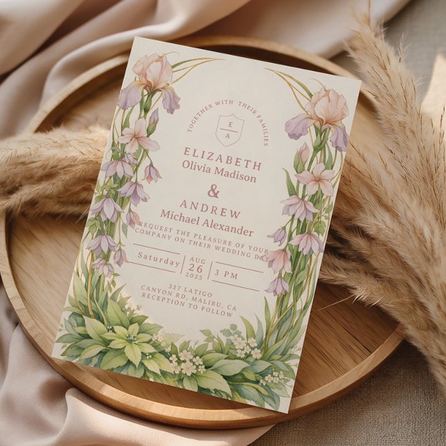 Invitation Mariage botanique à l'iris vintage (Créateur téléchargé)