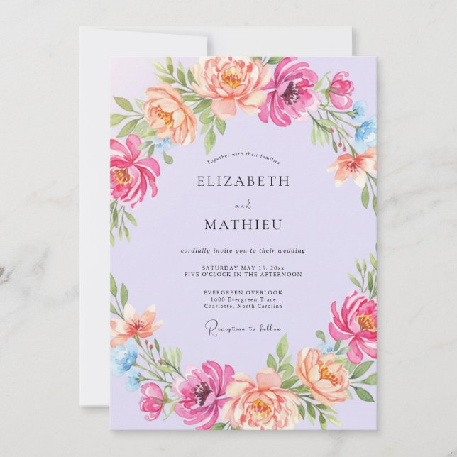 Invitation Mariage Botanique Abondant Lilas (Devant)
