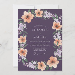 Invitation Mariage Botanique Abricot Violet Foncé