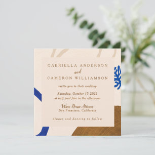 Invitation Mariage botanique Abstrait contemporain Bleu beige