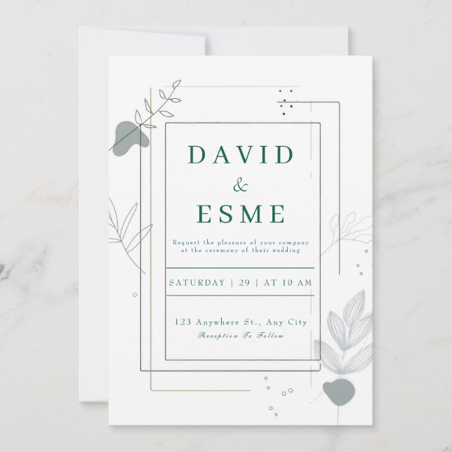 Invitation Mariage Botanique Abstrait Minimaliste Gris (Devant)