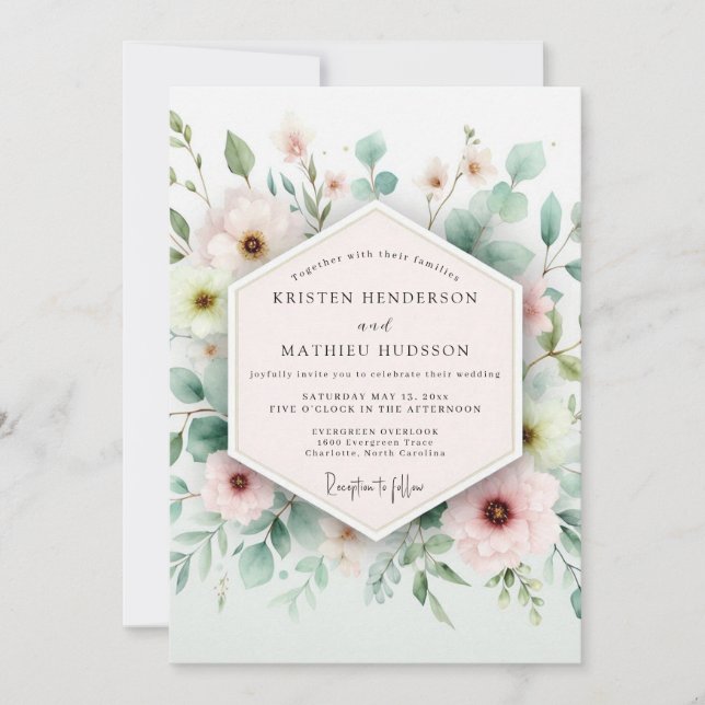 Invitation Mariage Botanique Aéré Sage & Blush (Devant)