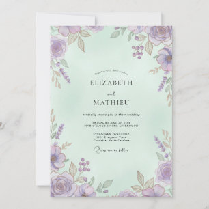 Invitation Mariage Botanique Aérien à la Lavande Menthe
