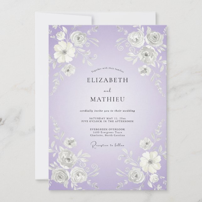 Invitation Mariage Botanique Aérien Lavande (Devant)