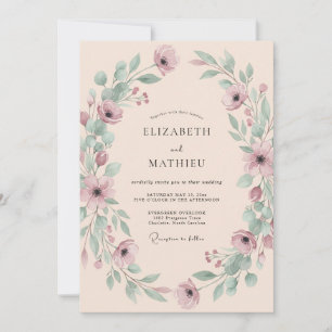 Invitation Mariage Botanique Aérien Rose