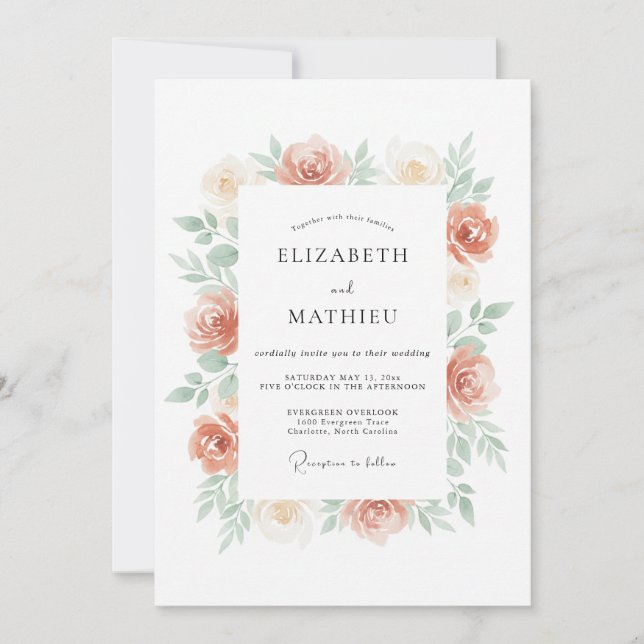 Invitation Mariage Botanique Aérien Terracotta (Devant)