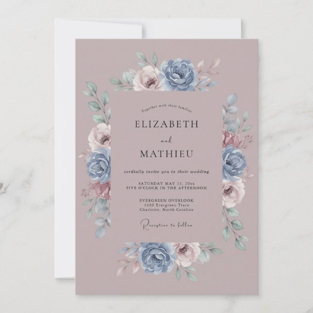 Invitation Mariage Botanique Antique Mauve (Devant)
