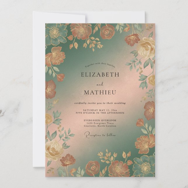 Invitation Mariage Botanique Antique Vert Sauge (Devant)