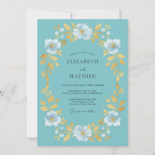 Invitation Mariage Botanique Aqua Gold