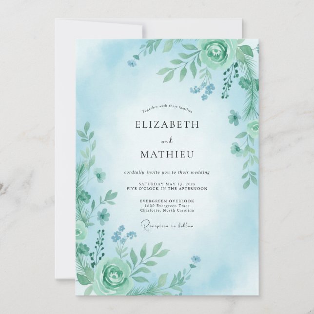 Invitation Mariage Botanique Aqua Lush (Devant)
