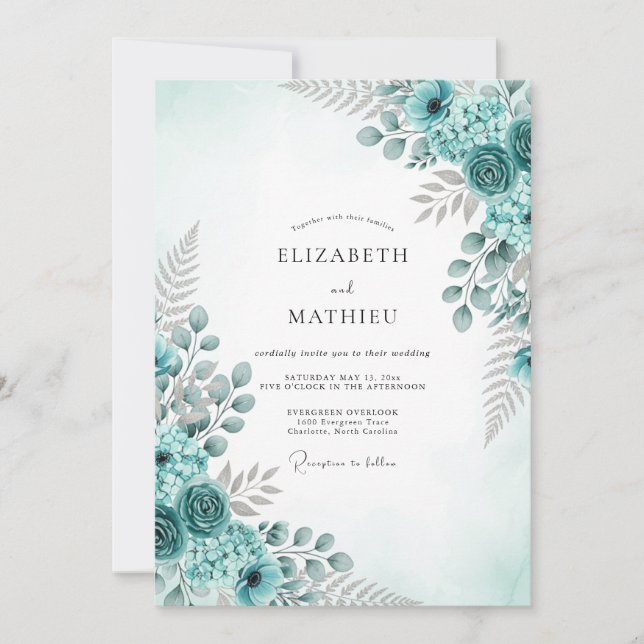 Invitation Mariage Botanique Aqua Rafraîchissant (Devant)