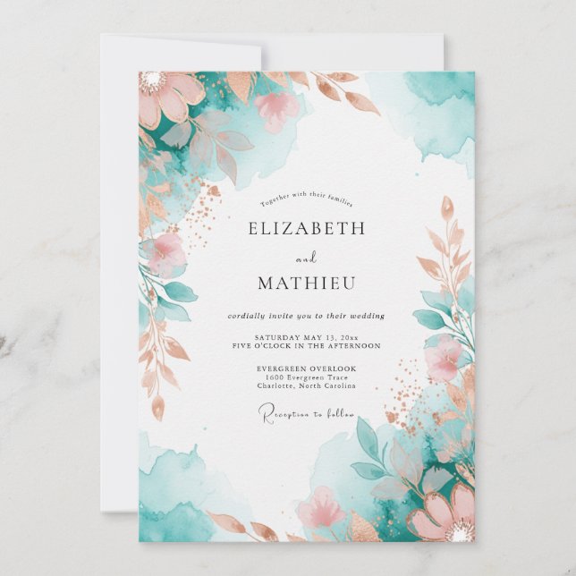 Invitation Mariage Botanique Aqua Serene (Devant)
