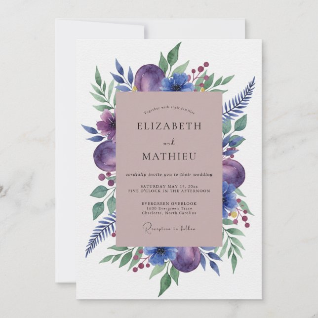 Invitation Mariage Botanique Aquarelle aux Prunes (Devant)