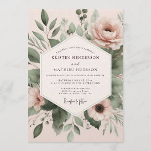 Invitation Mariage Botanique Aquarelle Rose