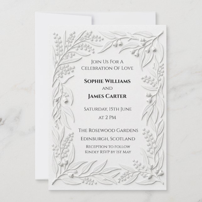 Invitation Mariage Botanique Argent (Devant)