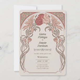 Invitation Mariage Botanique Art Nouveau Terracotta Héritage