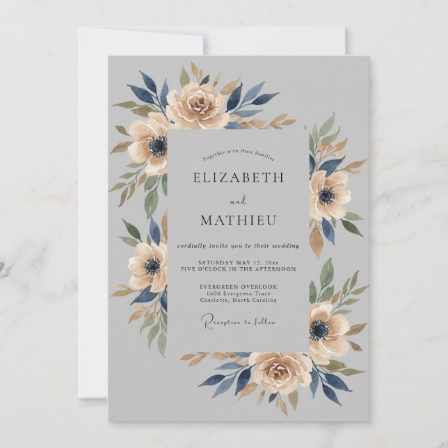 Invitation Mariage Botanique Atmosphérique au Charbon (Devant)