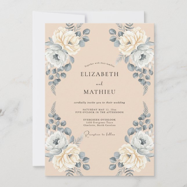 Invitation Mariage Botanique Atmosphérique aux Pêches (Devant)