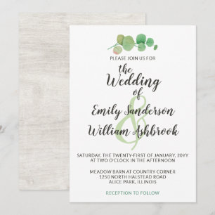 Invitation Mariage botanique au bois rustique et aux feuilles