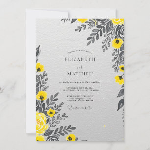 Invitation Mariage Botanique au Charbon Jaune Poli
