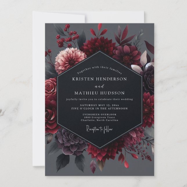 Invitation Mariage Botanique au Grenat Noir (Devant)
