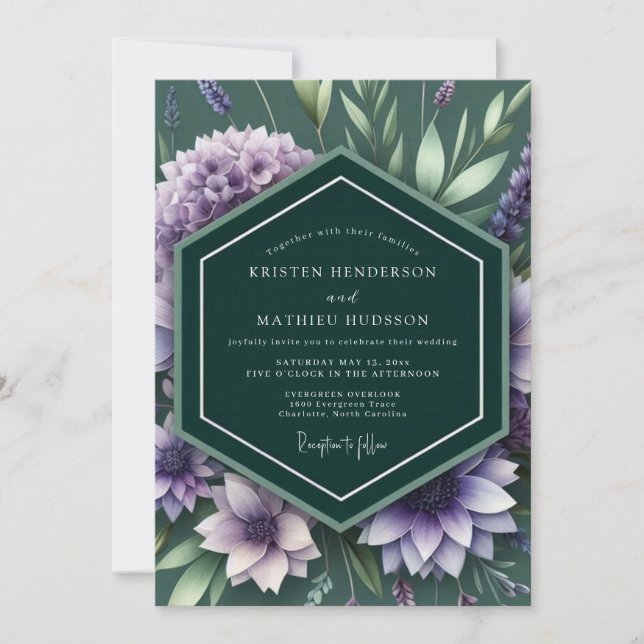 Invitation Mariage Botanique au Lilas Emeraude (Devant)