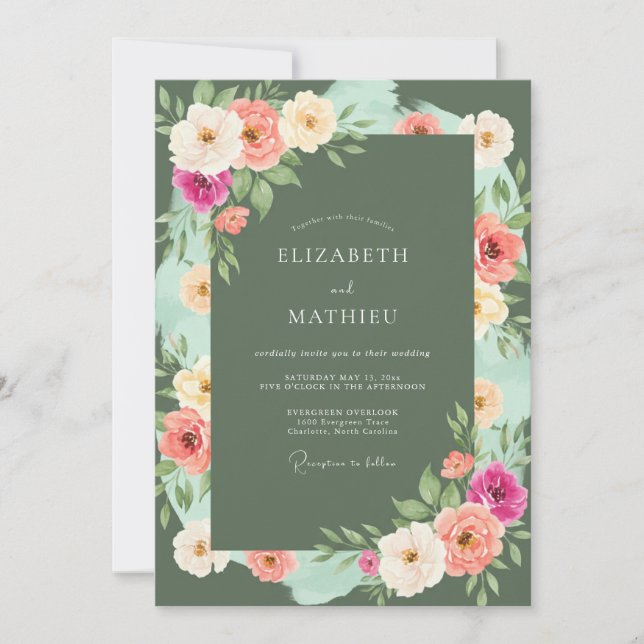 Invitation Mariage Botanique au Pastel Sage (Devant)