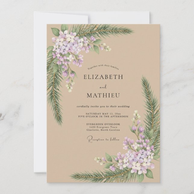 Invitation Mariage Botanique au Pin Lavande (Devant)
