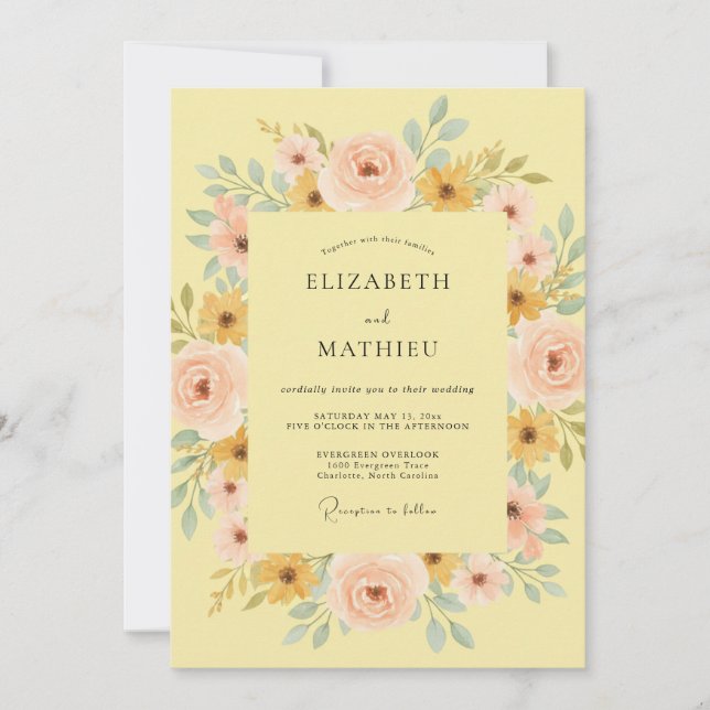 Invitation Mariage Botanique au Soleil Jaune (Devant)