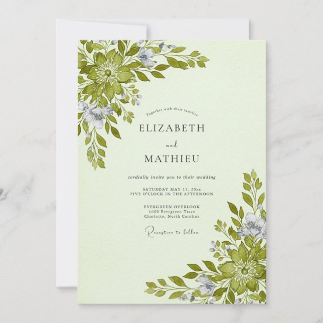 Invitation Mariage Botanique au Vert Céladon (Devant)