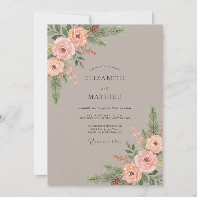 Invitation Mariage Botanique Automnal aux Pches (Devant)