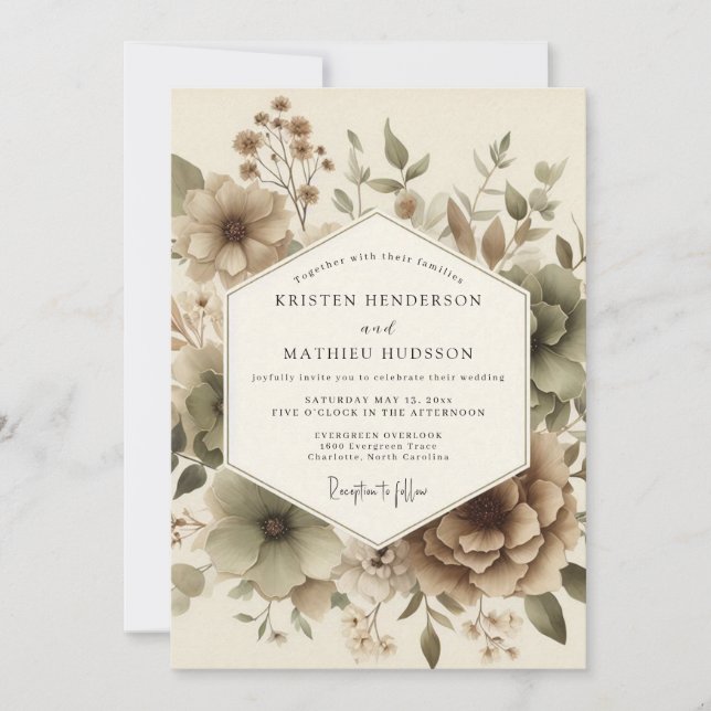 Invitation Mariage Botanique Automnal Beige (Devant)