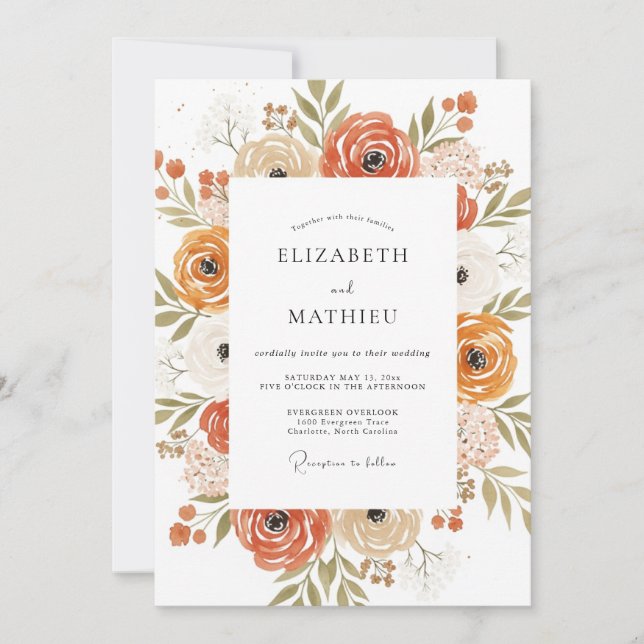 Invitation Mariage Botanique Automnal de Rust Moody (Devant)