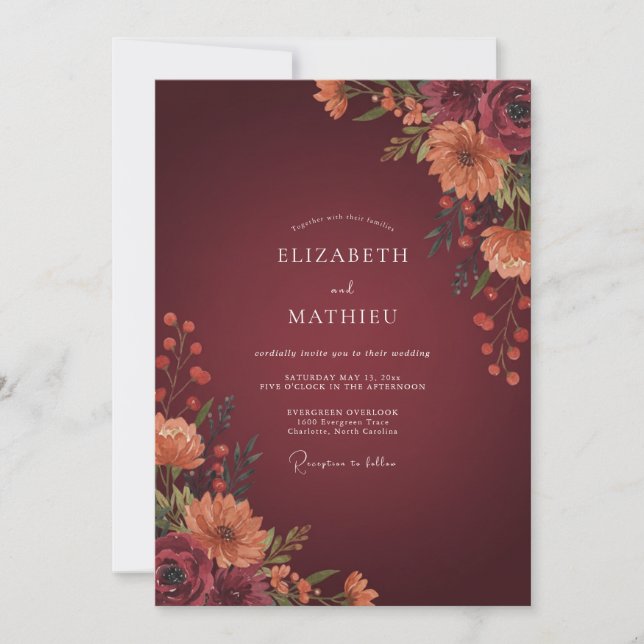 Invitation Mariage Botanique Automnal en Bourgogne (Devant)
